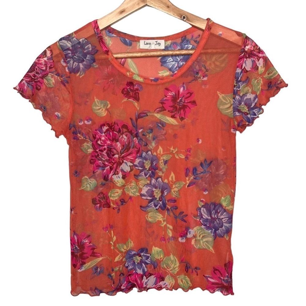 Love & Joy Lettuce Hem Sheer Floral Blouse